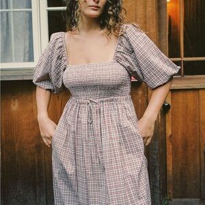 Christy Dawn Purple Smocked Tie Front Midi Dress